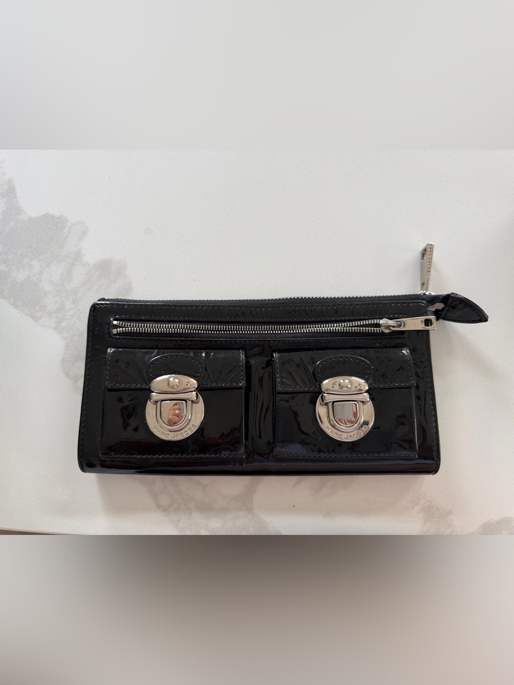 Marc Jacobs black patent leather clutch wallet